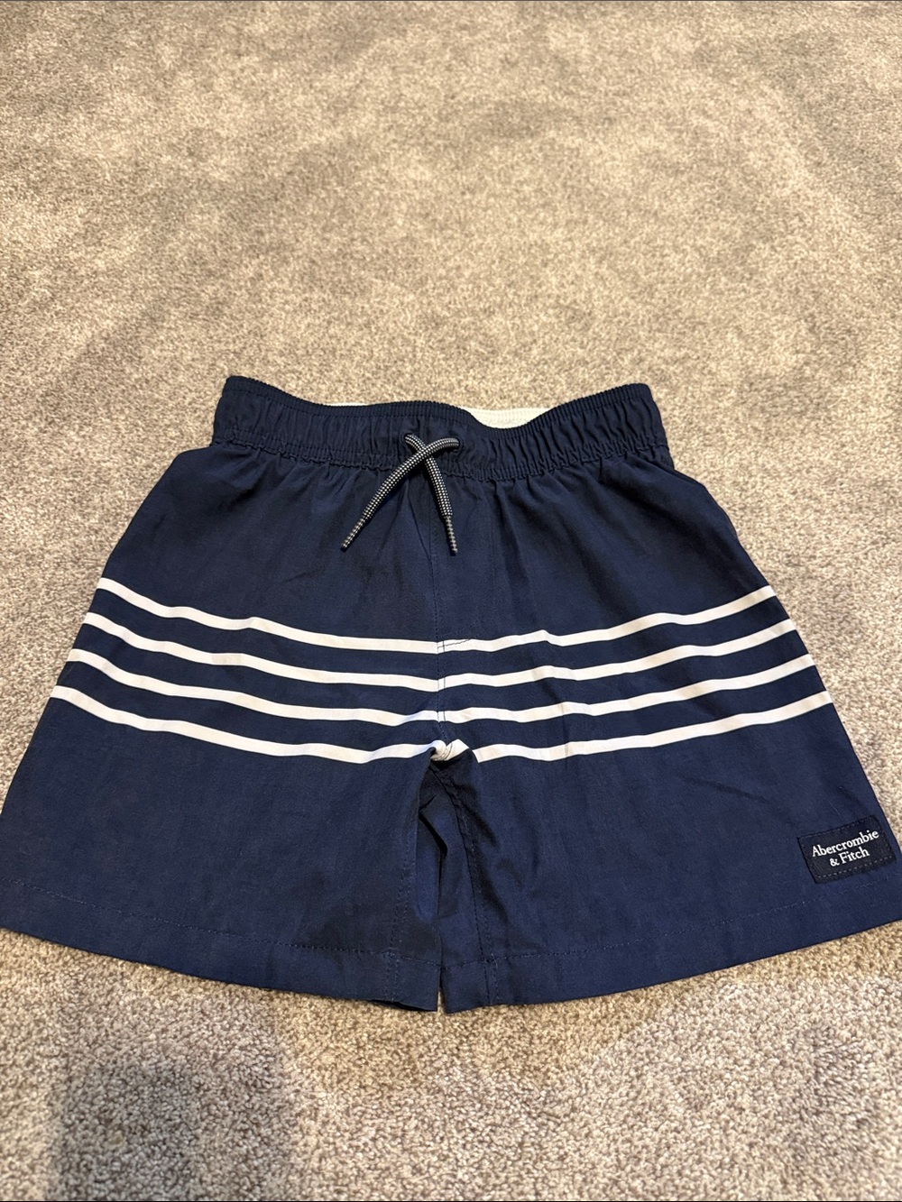 Abercrombie & Fitch Navy Blue Swim Trunks with White Stripes
